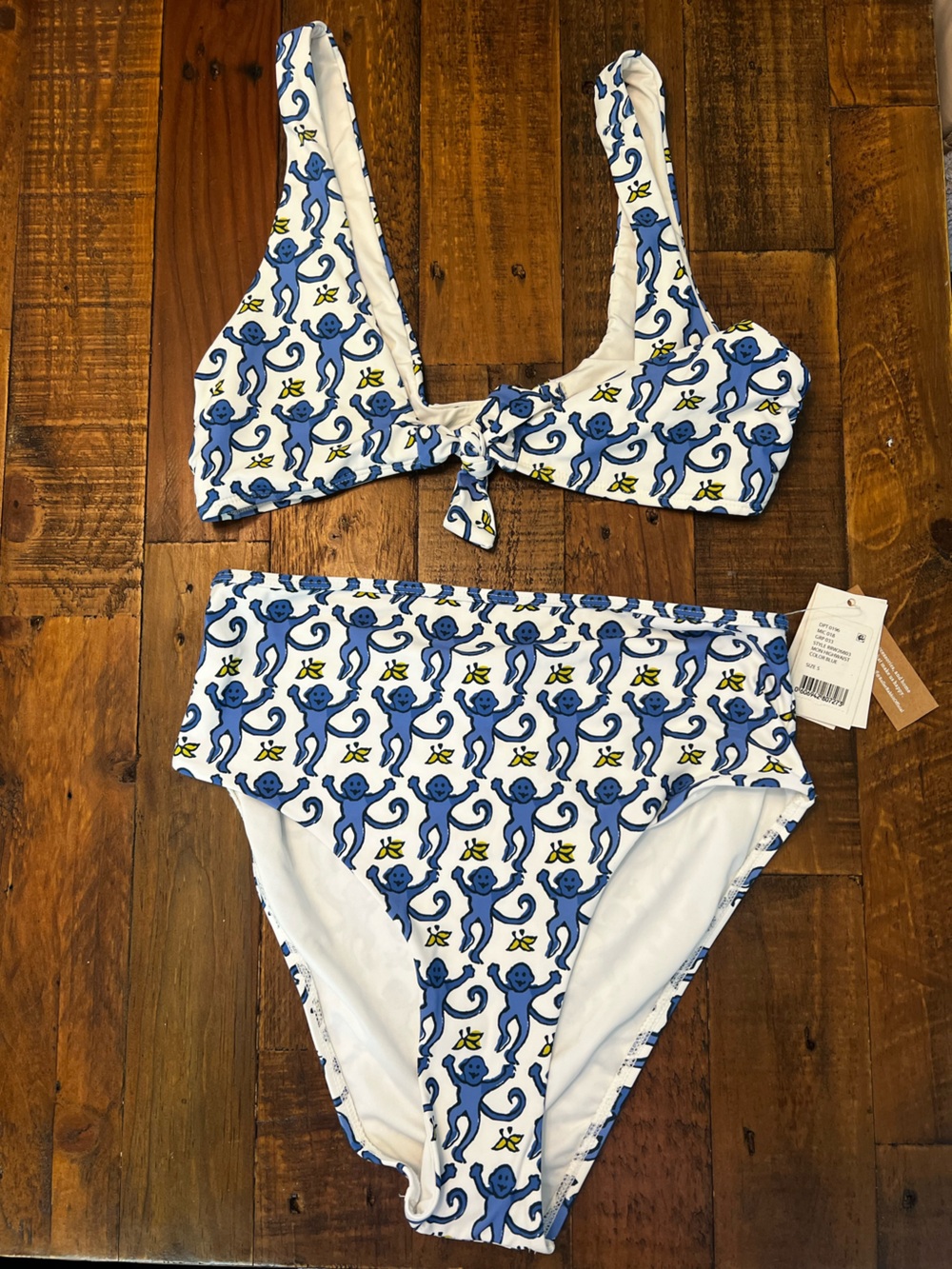 Roller Rabbit White and Blue Pattern Bikini Top